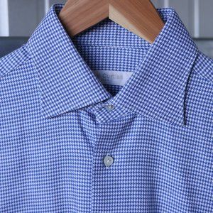 Nigel Curtiss blue houndstooth button down shirt